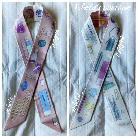 Hermès In the Pocket Twilly in Rose Poudre / Bleu Ciel / Vert Brand New NWT - Picture 13 of 16